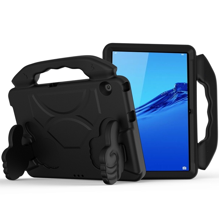 Husa tableta pentru Huawei MediaPad M5 10.8 inch, silicon + acril, design cu suport pentru copii, protectie impotriva socurilor, Negru