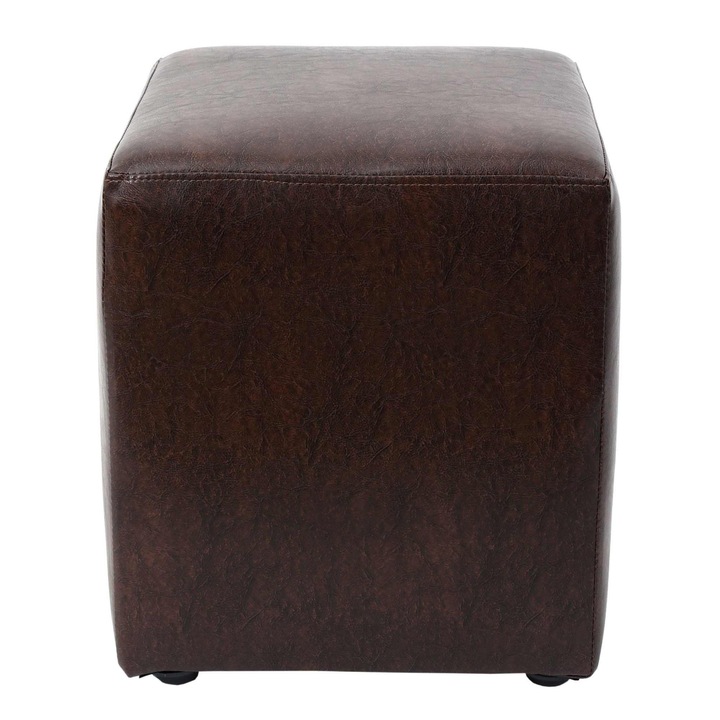Taburet Cube, fix, patrat, imitatie piele, maro, 38 x 38 x 45 cm, 1C