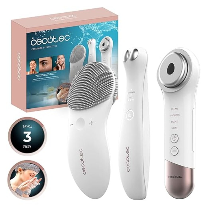 CECOTEC Facecare Skinroutine bőrápoló készlet, arcmasszázs fototerápiával, mélytisztítás, fehér, 37x62x142mm
