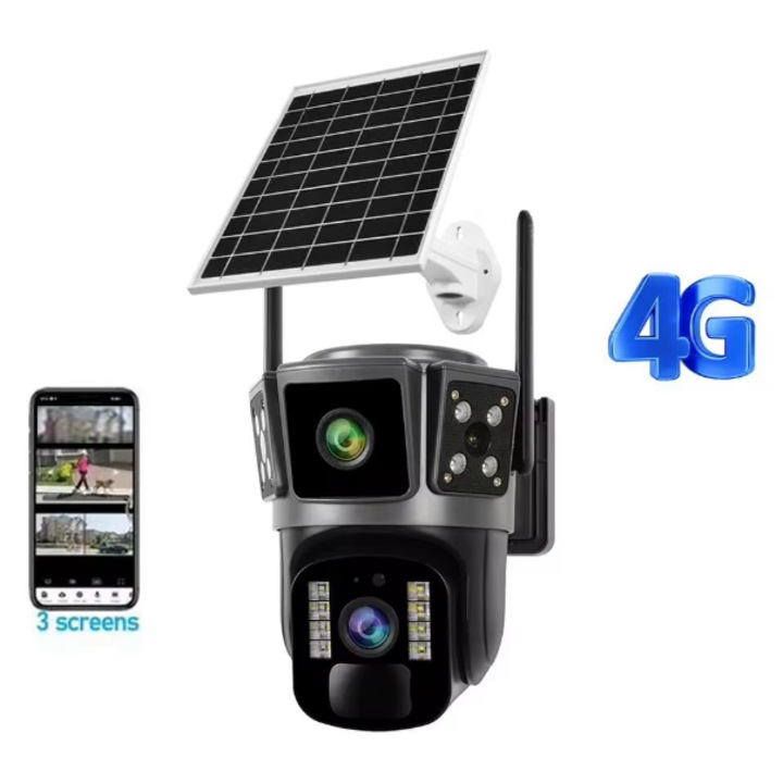 COBI SMART Соларна камера за видеонаблюдение 6MP, UltraHD, 360° въртене, Wifi/4G, соларен панел, нощно виждане, откриване на хора, 2 обектива