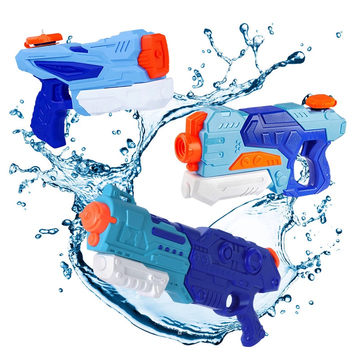 Комплект от 3 водни пистолета за деца, OPTIM SOLUTION, 6+ години, летни играчки, басейн, плаж, 1x 300 мл, 1x 500 мл, 1x 1500 мл, воден спрей, за охлаждане, ръчна система за изстрелване, игра на открито, лесен за употреба, XTO