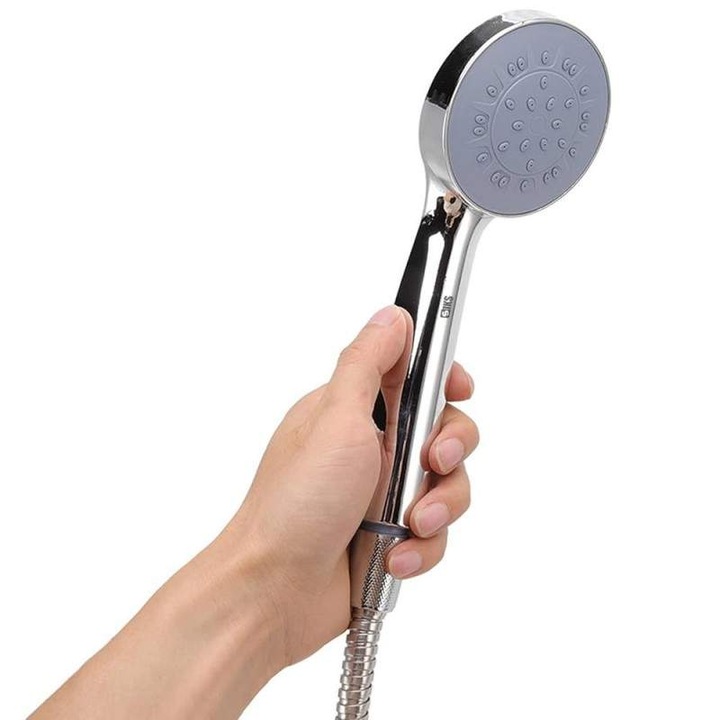 Set Para De Dus SIKS Cu Suport De Prindere In Perete, Furtun Inox, Lungime 120 cm, Accesorii De Montaj Incluse, Argintiu