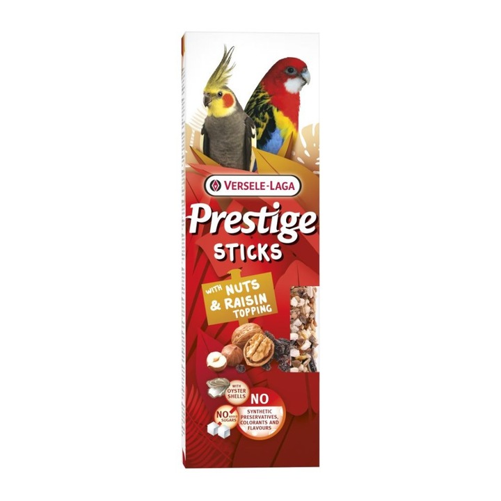 Batoane pentru papagali mari si medii – VL-Prestige Sticks cu nuci si stafide – 140 g (2x70 g)