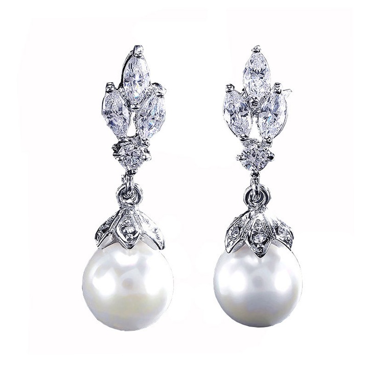 Cercei mireasa cu zirconii si perle