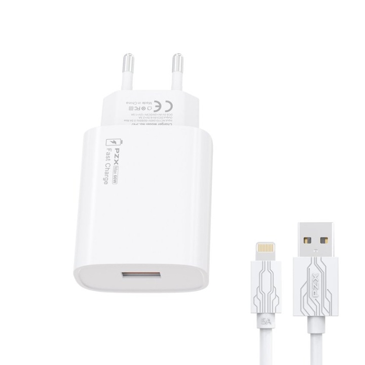 PZX P47 hálózati töltő + Lightning kábel, 5A, 66W, Gyorstöltés