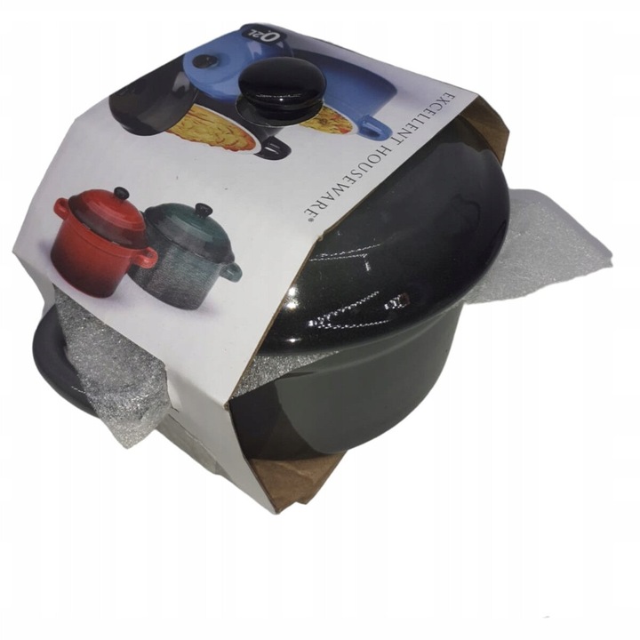 Vas ceramic de gatit rotund, Excellent Housewear, cu capac, 0.2 l, termorezistent, negru