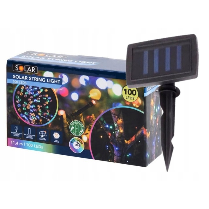 Ghirlanda solara cu 100 LED-uri, CARDSPLITTER, 11,5 m, alb cald, cablu verde