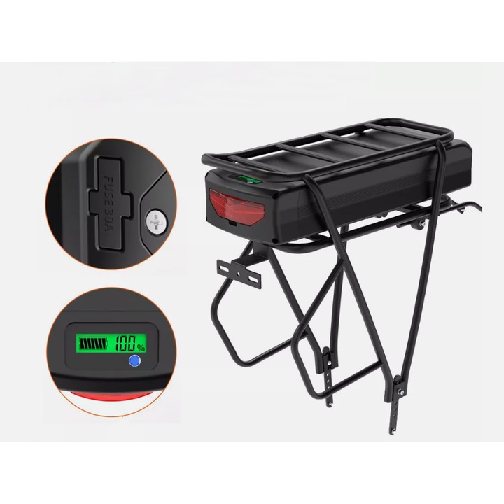 Elektromos kerékpár akkumulátor 36V36Ah hátsó csomagtartóra LG21700 cella A minőségű BMS 25A 4A töltővel 900W-os motorral