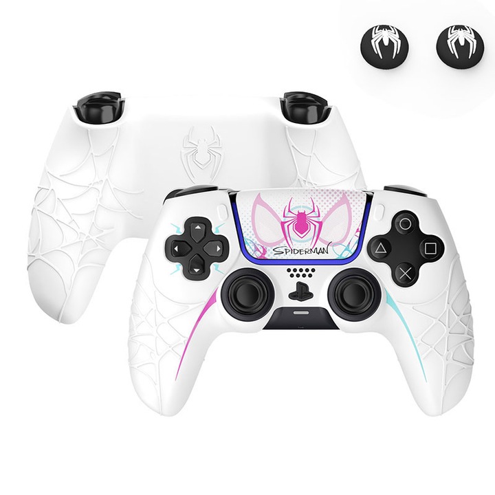 Husa controller pentru PS5, NAXSIR, Ergonomic design, Antiderapant, Rezistenta la socuri si zgarieturi, Silicon, Cu 2 thumb grip, Alb