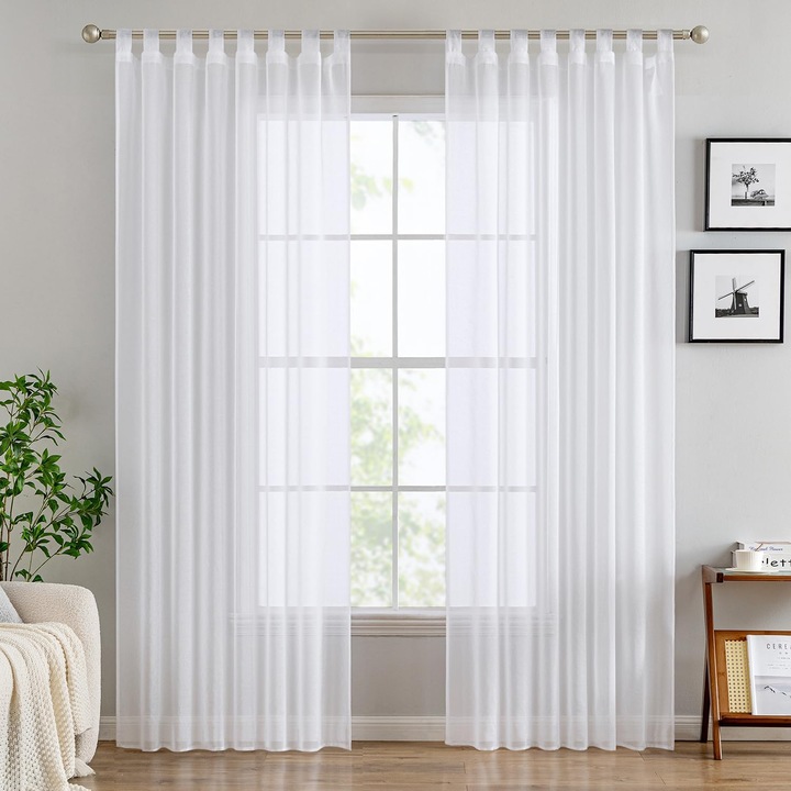 2 darabos Miulee függöny szett, 140 x 228, vászonhatású, megkötővel, fehér színű