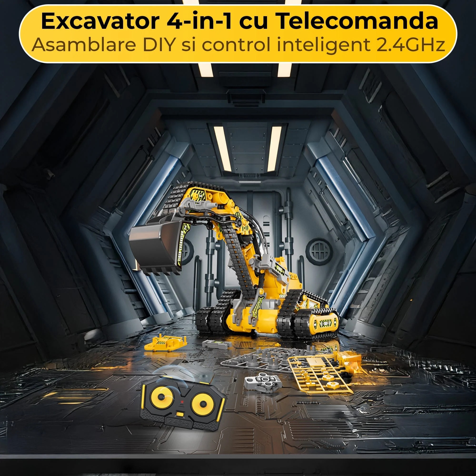 Set 4 in 1 Excavator Constructii Electric cu Telecomanda