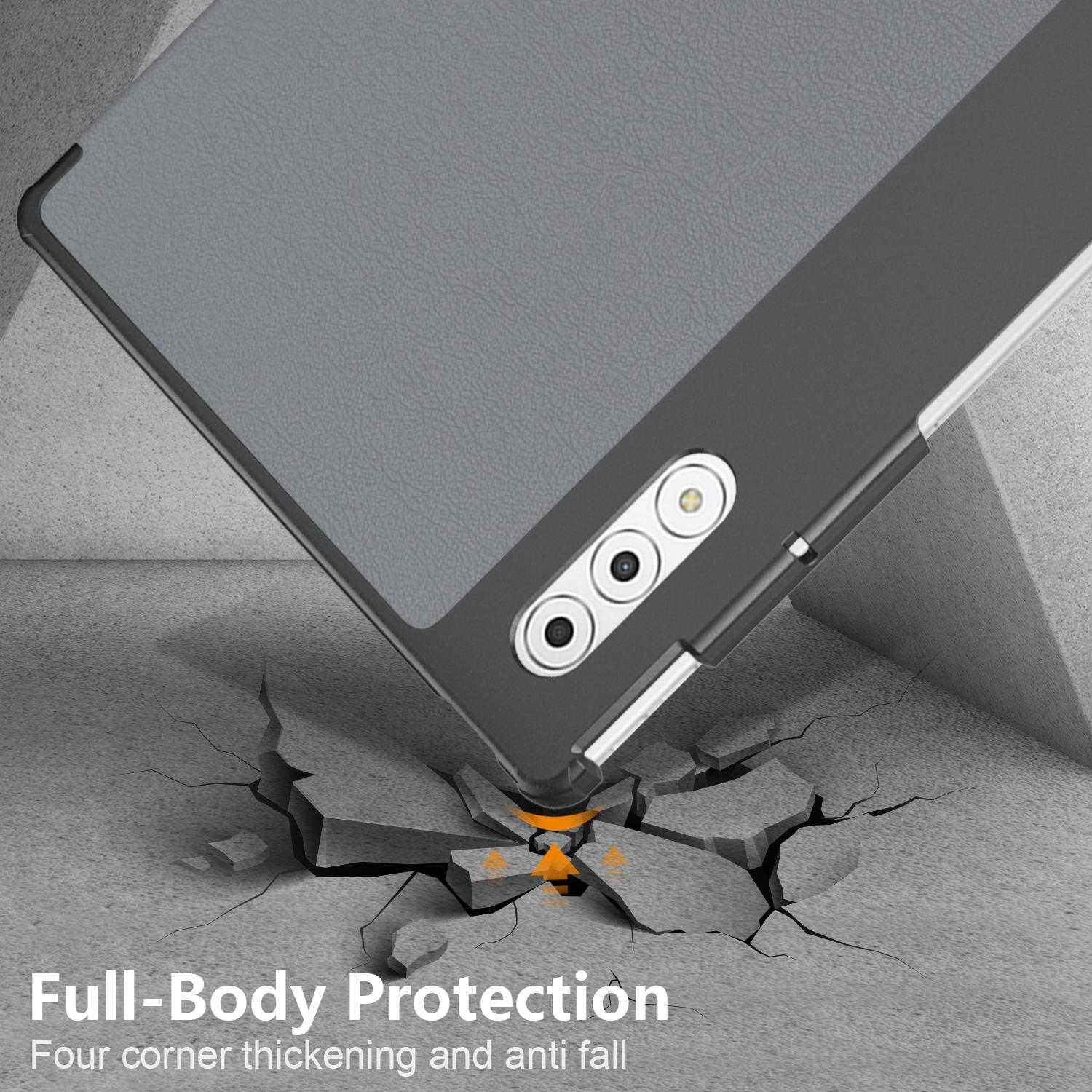 Husa tableta pentru Lenovo Yoga Tab Plus, piele PU, tip carte 3 plieri, culor albastruisuclara