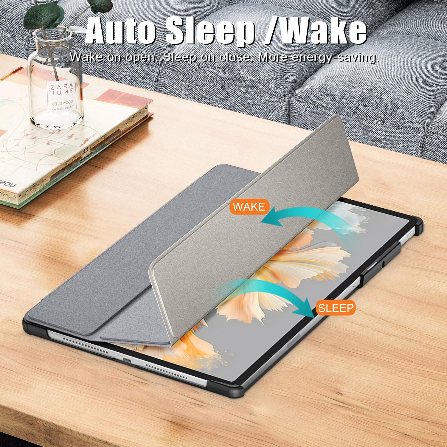 Husa tableta pentru Lenovo Yoga Tab Plus, piele PU, tip carte 3 plieri, culor albastruisuclara