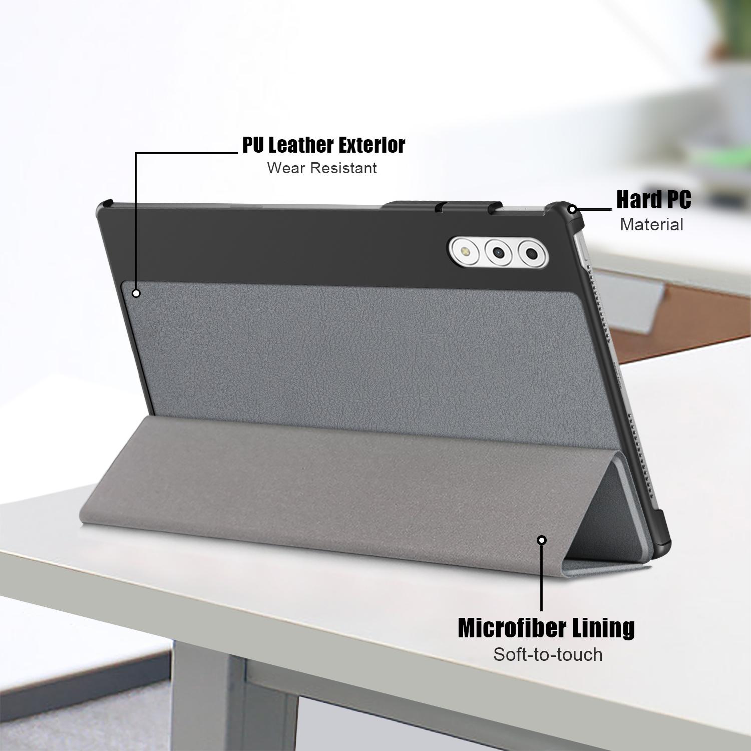 Husa tableta pentru Lenovo Yoga Tab Plus, piele PU, tip carte 3 plieri, culor albastruisuclara