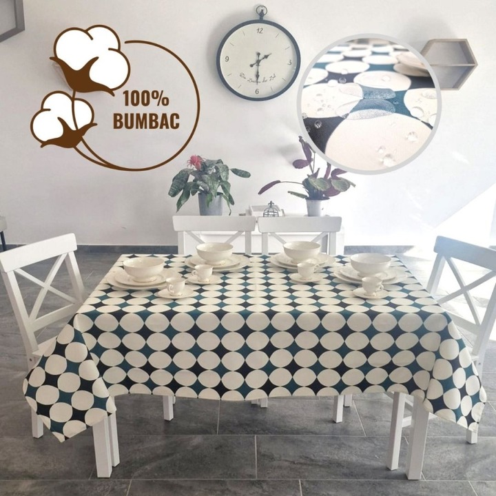 Teflon bevonatú terítő, 100% pamut, 160x320cm, Lenzerii Deosebite, geometrikus minta pöttyökkel