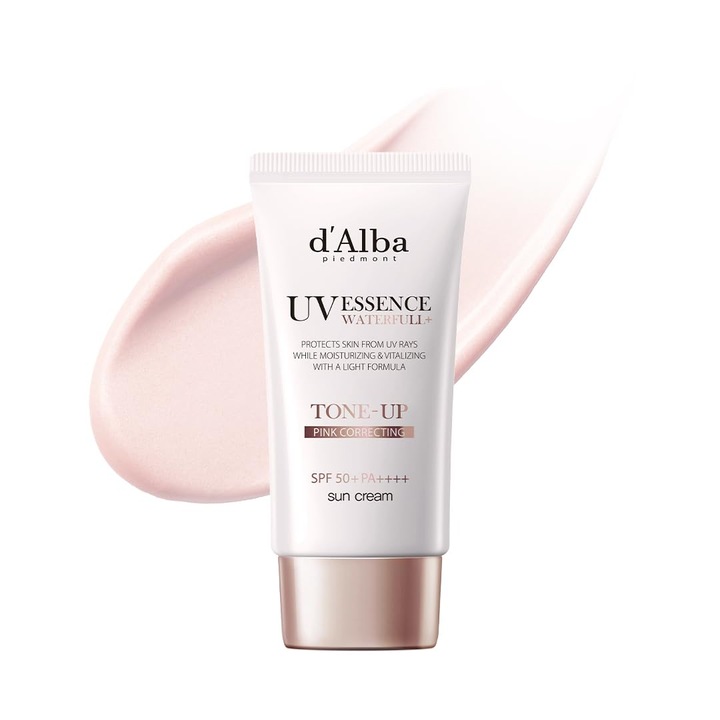 d'Alba, Тонизиращ слънцезащитен крем с вкус на италиански бял трюфел 50 мл, SPF 50+PA++++, Чист и веган розов хибриден хидратант, озаряващ и сияен слънцезащитен крем