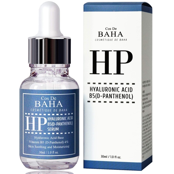 Ser Cos de Baha cu Vitamina B5 4% și Acid Hialuronic 30ml, hidratant pentru față, pentru bărbați