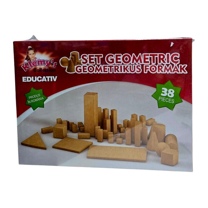 Set cuburi din lemn, diferite forme, 38 piese, calitate si durabilitate inalta, produs in Romania