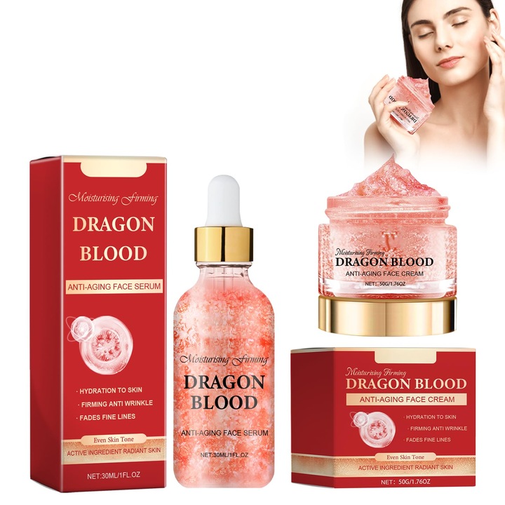 Crema de fata ferma + Ser facial antirid, Crema cu sange de dragon, Ser cu sange de dragon, Ser hidratant cu sange de dragon, Crema nutritiva si rejuvenator (30ml+50g)