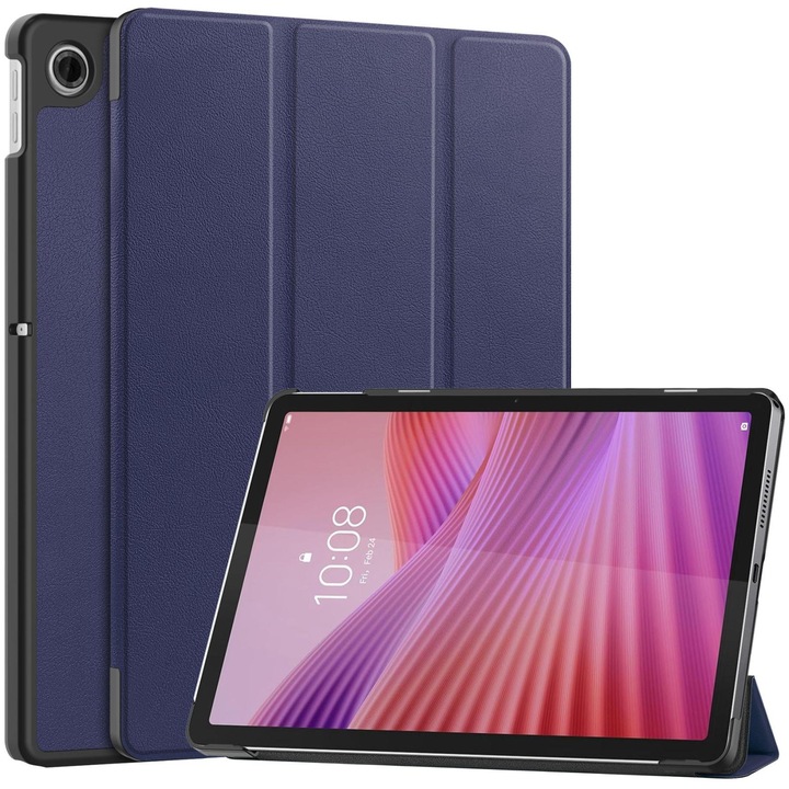 Lenovo Tab 10.1 / K10 2nd / S10 tablet tok, simító textúra, bőr, 3-szoros állvánnyal, sötétkék