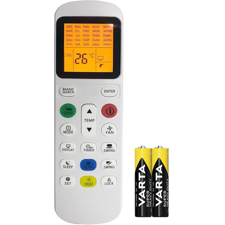 Telecomanda KNTECH®, CRC2503V universala de aer conditionat pentru 27 brand-uri uzuale afisate si selectabile pe ecran, baterii incluse