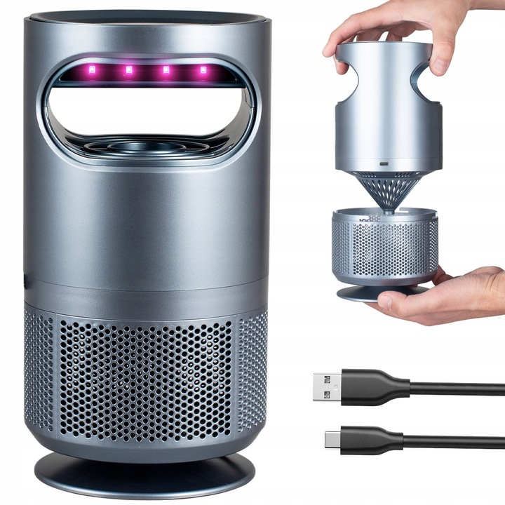 Лампа Vayox против насекоми, капан, UV, срещу комари, мухи, многофункционална, USB-C, сребриста