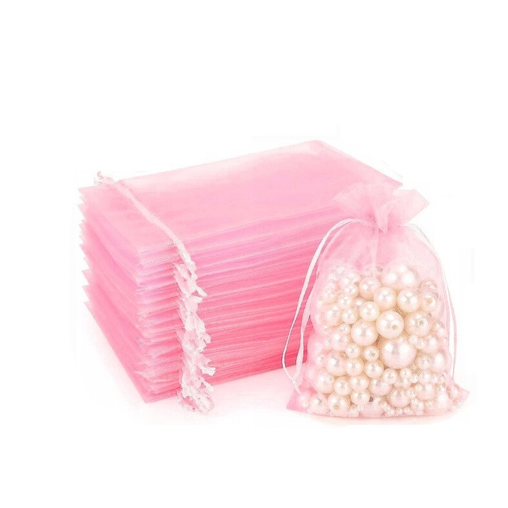 100 db-os rózsaszín organza ajándéktasak szett, Pixel, 10x15 cm