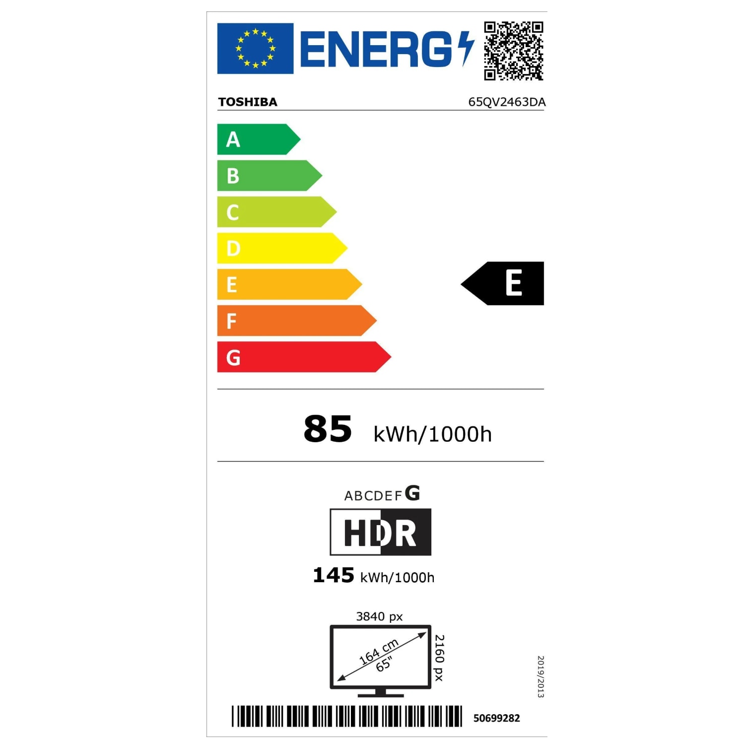 Televizor LED TOSHIBA 65QV2463DA, 164 cm, 4K UHD, HDR, Smart TV, control vocal
