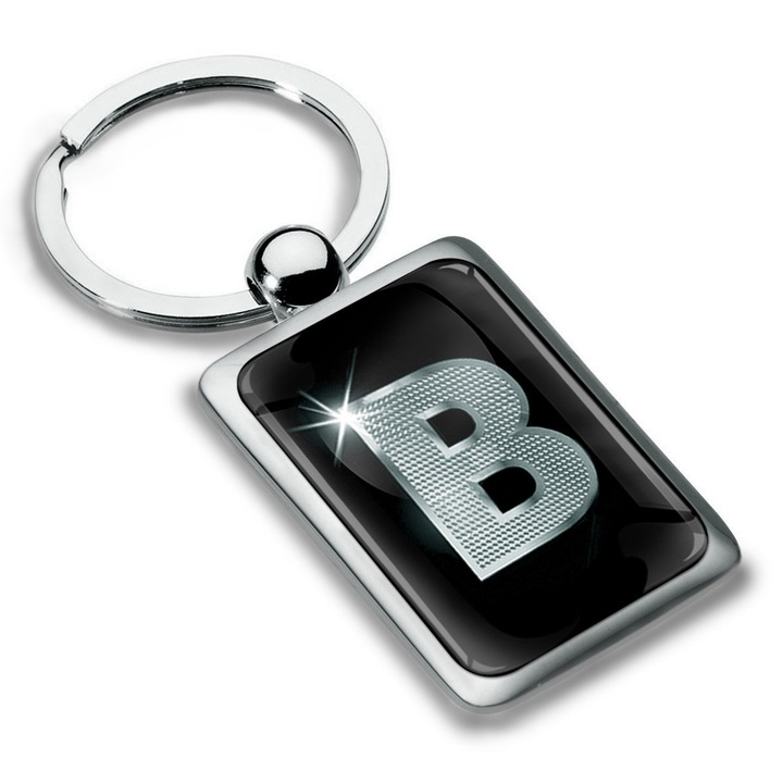 Breloc metalic dreptunghiular cu cutie cadou, Biomar Labs, Litera B, AZ, unisex, 3D, Argintiu/Negru, KK 80