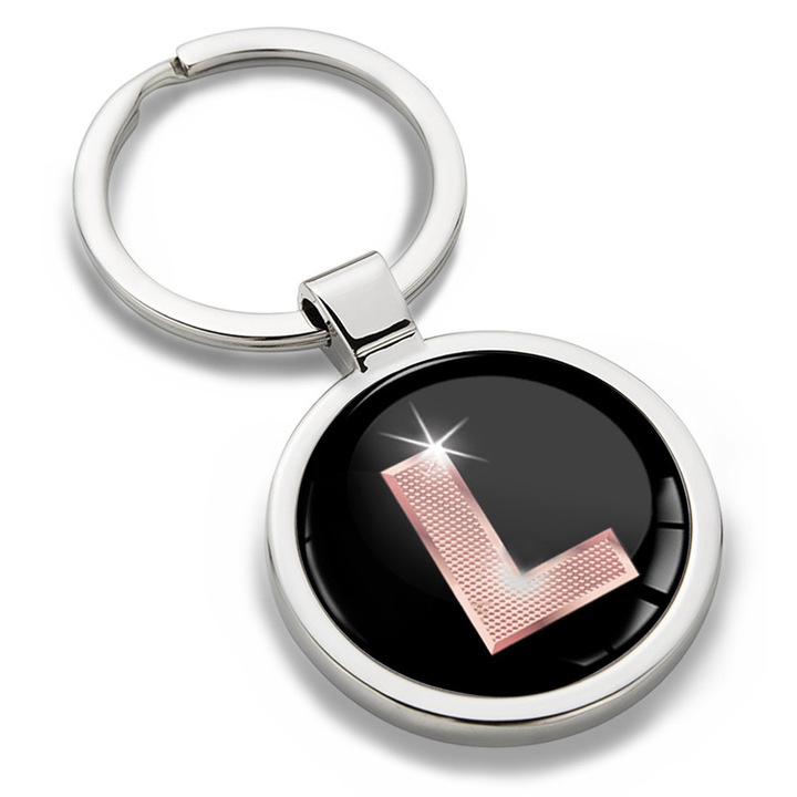 Breloc metalic cu cutie cadou, Biomar Labs, Litera L, AZ, unisex, 3D, Negru/Auriu roz, KK 38