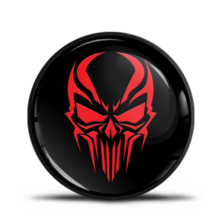 Emblema tuning autoadeziva pentru Alfa Romeo, SkinoEu, 74 mm, compatibila cu Alfa Romeo 156, 147, Giulietta 940, MiTo, 159, GT, Brera, Spider 939, pentru capota fata, capota spate, portbagaj, Skull, Negru/rosu, EA 8