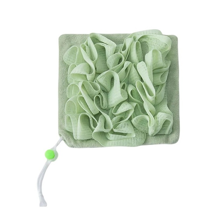 Кърпа за баня, Cyrax, 2в1, с мрежеста гъба, 17 x 17 см, зелена