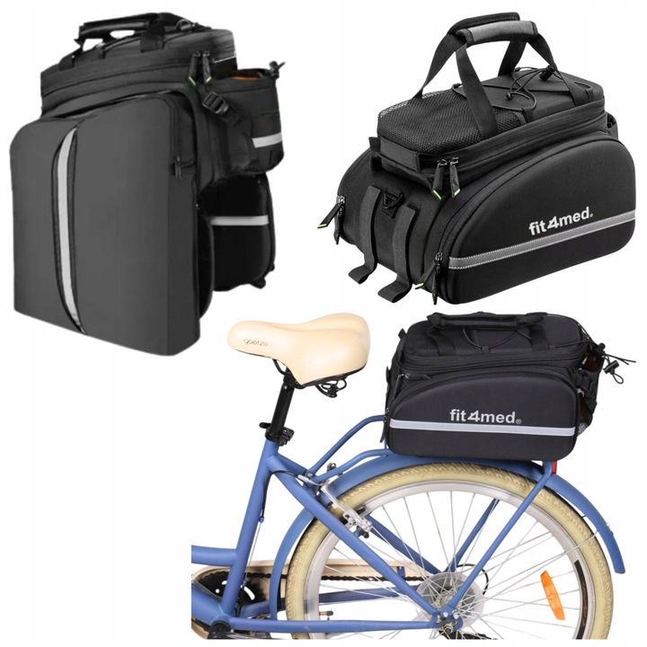 Sac De Bicicleta, Fit4Med, Impermeabil, 35x10 cm, Material Nylon, Eva, Capacitate Ajustabila 10 L - 35 L, Elemente Reflectorizante, Negru