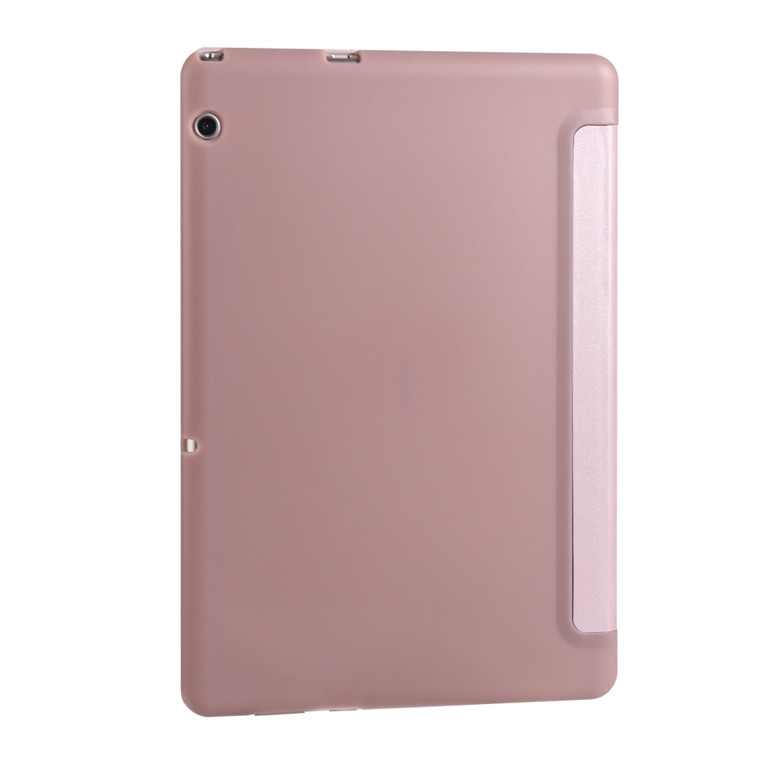 Husa tableta pentru Huawei MediaPad T5 10 inch, piele PU + TPU, design tip carte 3 plieri cu suport, margini anti-soc, roz aurie