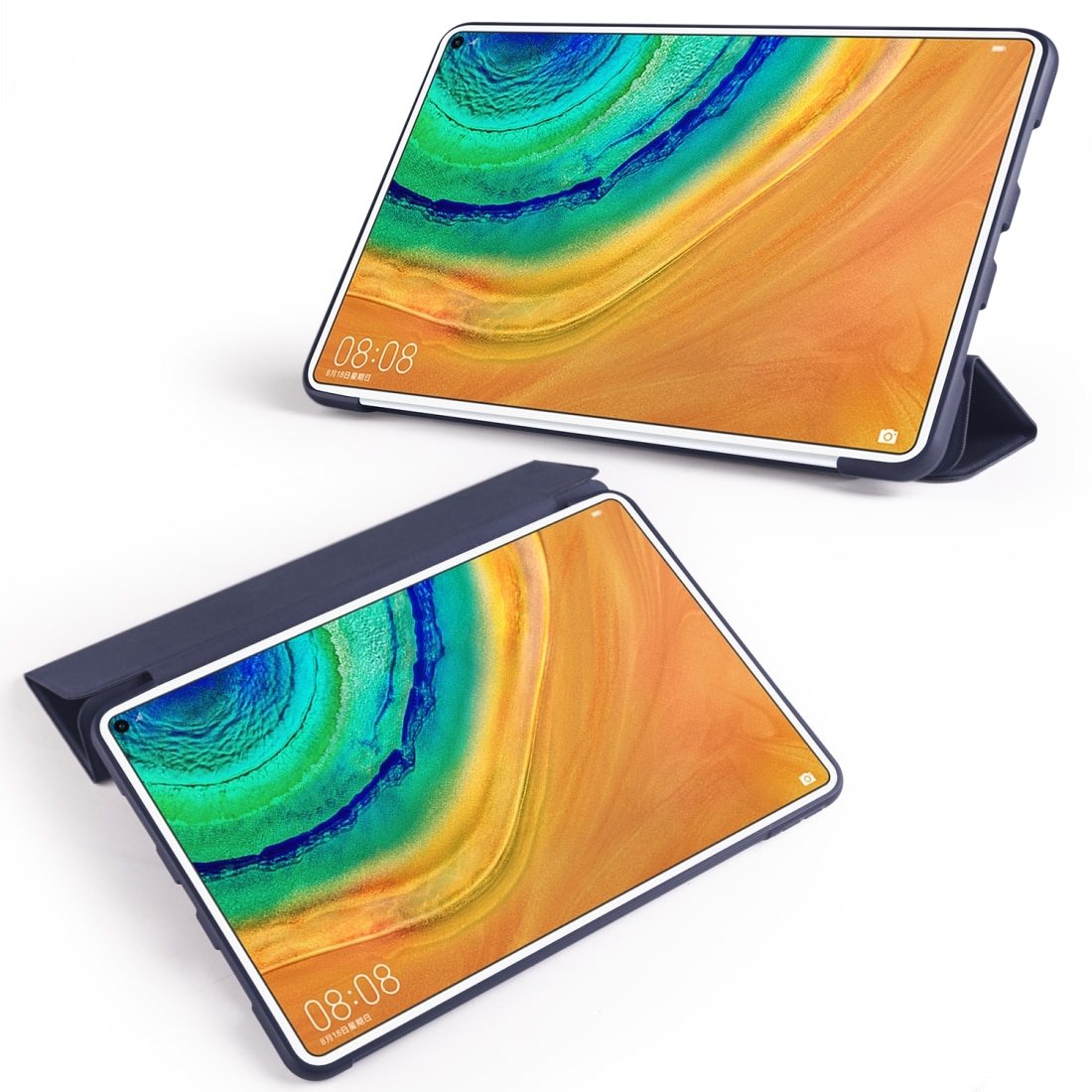 Husa tableta pentru Huawei MatePad Pro 10.8 inch, piele PU + TPU, tip carte cu suport, margini anti-soc, pliere 3-folding, albastru inchis