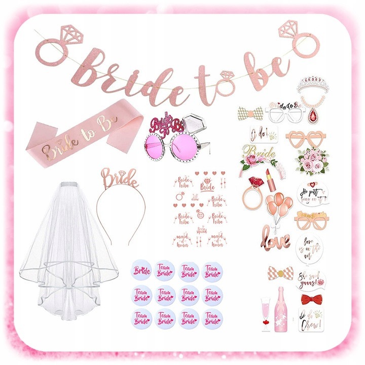 Set decoratiuni pentru petrecerea burlacitelor, Pixel, voal, diadema, multicolor