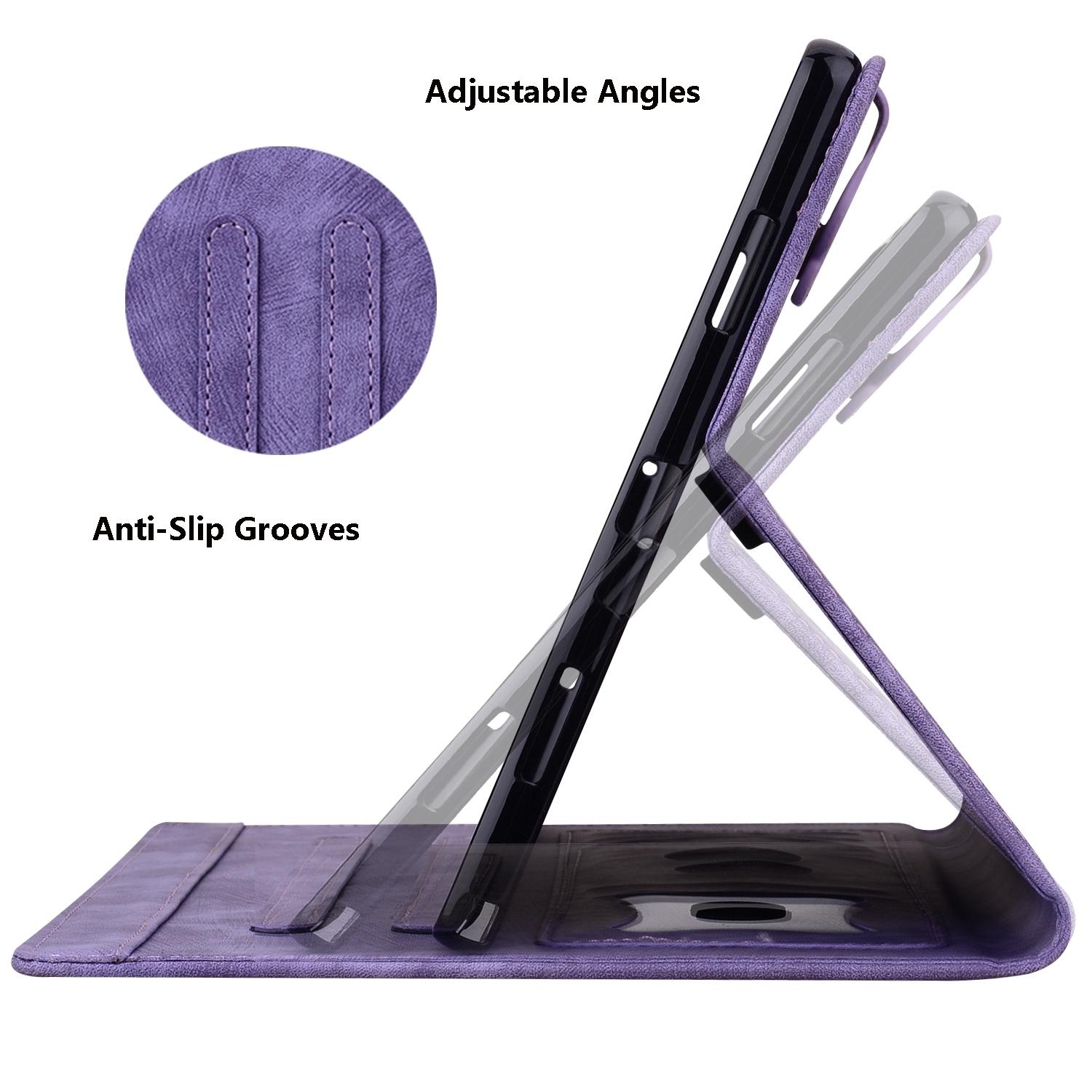 Husa tableta pentru Honor Pad X9a / X9 Pro, model cartoon cu motive de cirese si pisici, din piele gravata, culoare mov