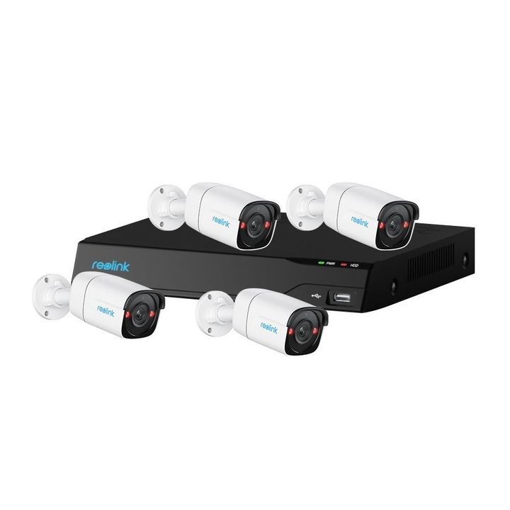 Reolink NVS8-5MB4 система за външно IP видеонаблюдение, 4 камери, 5 MP, IR 30 m, 2.8 mm, микрофон и високоговорител, разпознаване на хора/превозни средства, 2 TB HDD