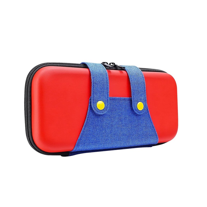 Husa consola, BOMSTOM, cu 10 sloturi pentru jocuri, rosie si albastra, 265x125x35mm, set cu 1 husa