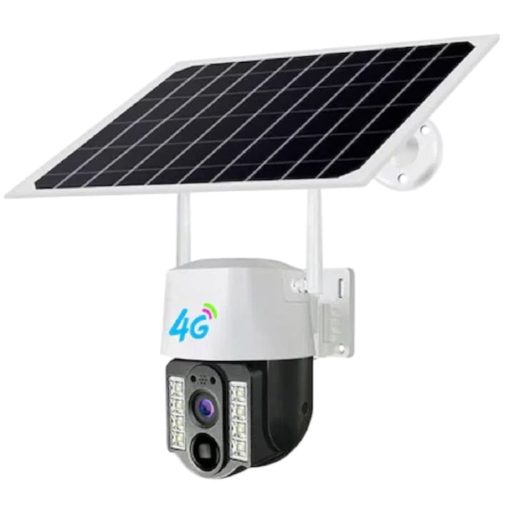Camera de supraveghere exterior 4G cu panou solar, WiFi, SIM Card, 8MP, rotire, comunicare bidirectionala
