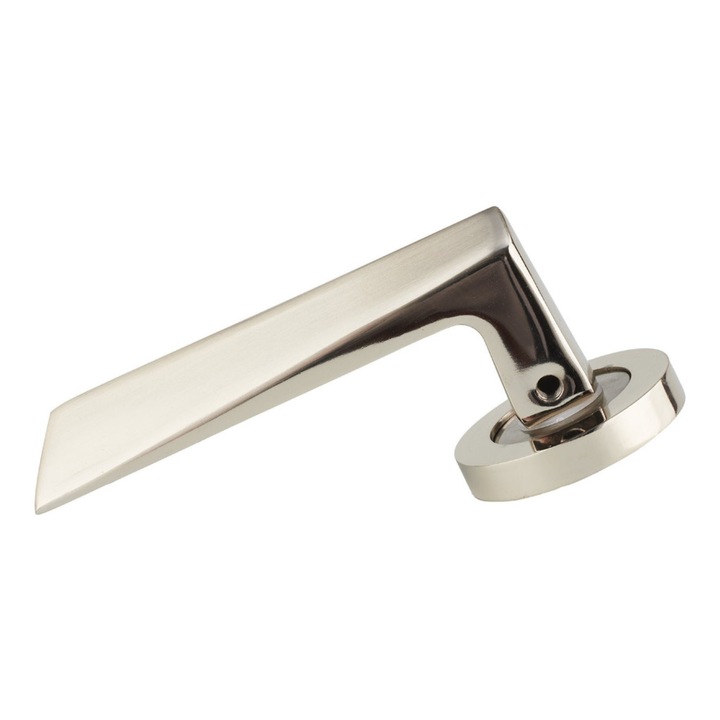 Maner cu rozeta rotunda pentru usa interior, Rose, zamac, argintiu, 130 x 55 mm