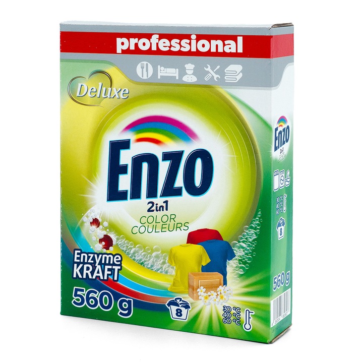 DELUXE ENZO 2in1 professzionális mosószer, 560g, színvédő, minden típusú mosógéphez