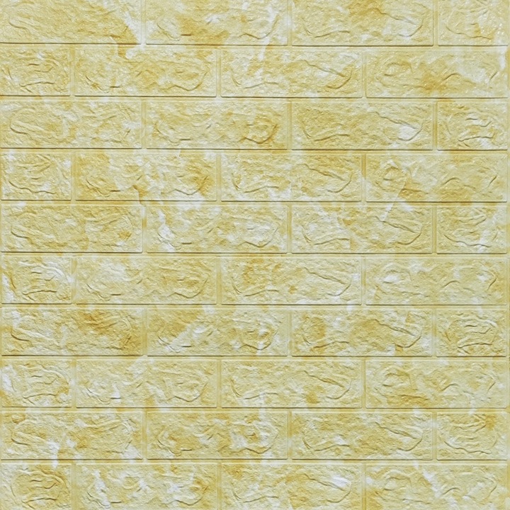 Panou decorativ 3D autocolant STICKERWALL, model caramida, galben, 70x77cm