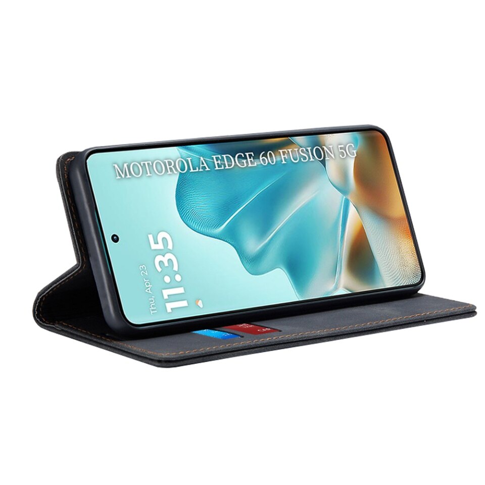 Husa pentru Motorola Edge 60 Fusion, SKYDDAR INNOVATION, Soft Wallet, tip Carte din piele Eco Premium, cu Portofel Interior, Negru, set cu sticker