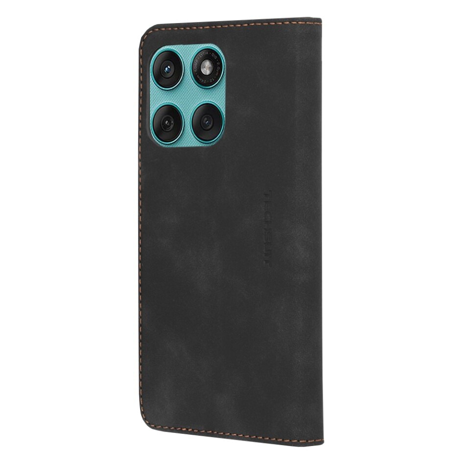Husa pentru Motorola Edge 60 Fusion, SKYDDAR INNOVATION, Soft Wallet, tip Carte din piele Eco Premium, cu Portofel Interior, Negru, set cu sticker