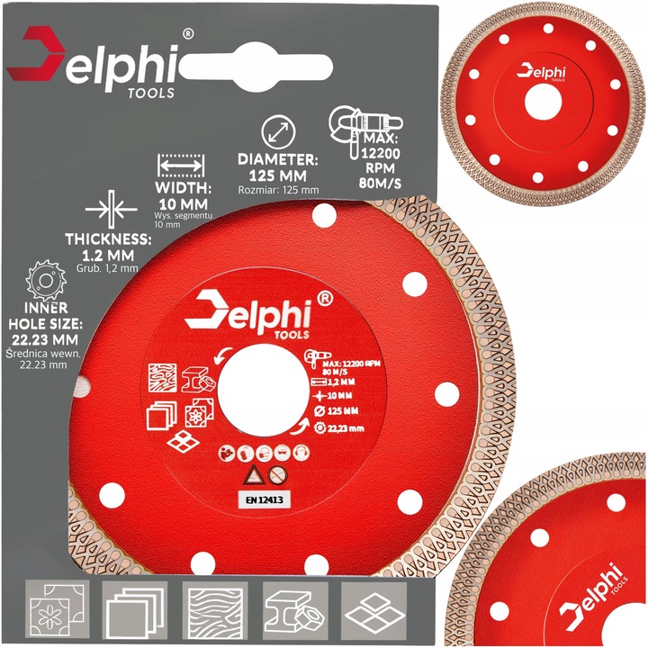 Disc Diamantat Delphi Tools 125 mm – Taiere Gresie, Piatra, Ceramica, Portelan – Viteza 12.200 rpm, Segment 10 mm