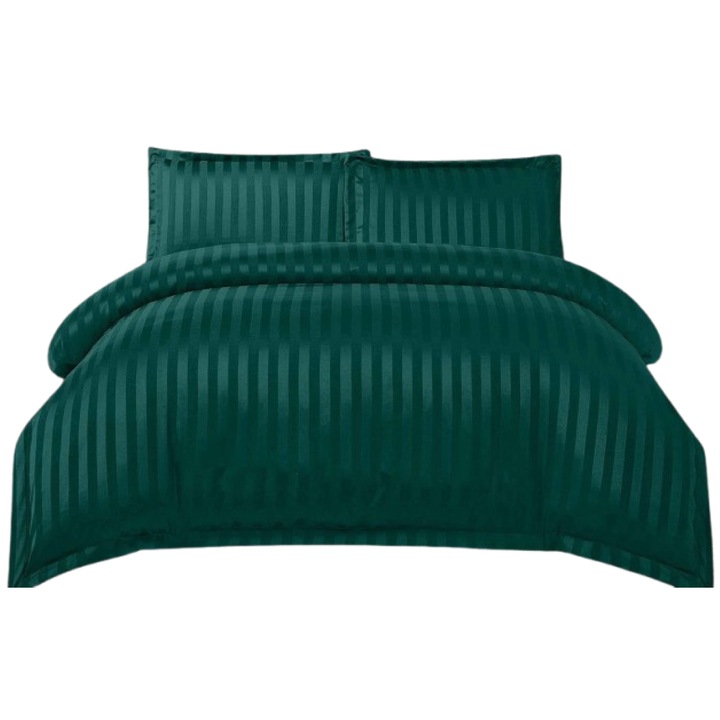 Lenjerie de Pat, Cearsaf cu Elastic, Finet Tip Damasc, 4 piese, Uni, 180x200cm, Verde Smarald