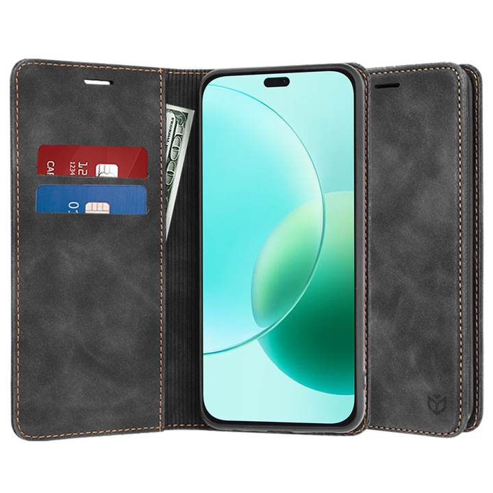 Husa Flip LeatherEco pentru Honor 400 Lite, Buzunar Card, Inchidere Magnetica Puternica, Piele ecologica, Negru