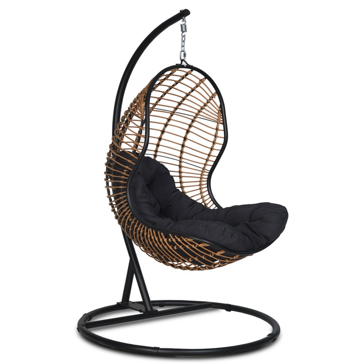 Fotel suspendat SUN, Corciano, antracit/cern, 128x76x83cm, set cu suport si perne