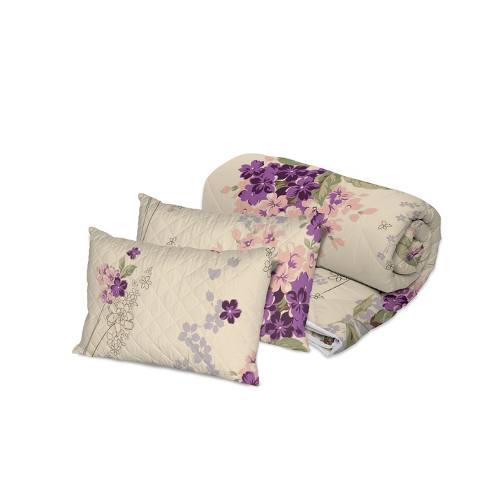 Steppelt paplanhuzat-szett 2 főre 200x220 cm és 2 db mintás párna 50x70 cm NufJoy® Violet, töltet 250 g/m2 antiallergén szilikonozott pehely, mikroszálas huzat, közepesen meleg